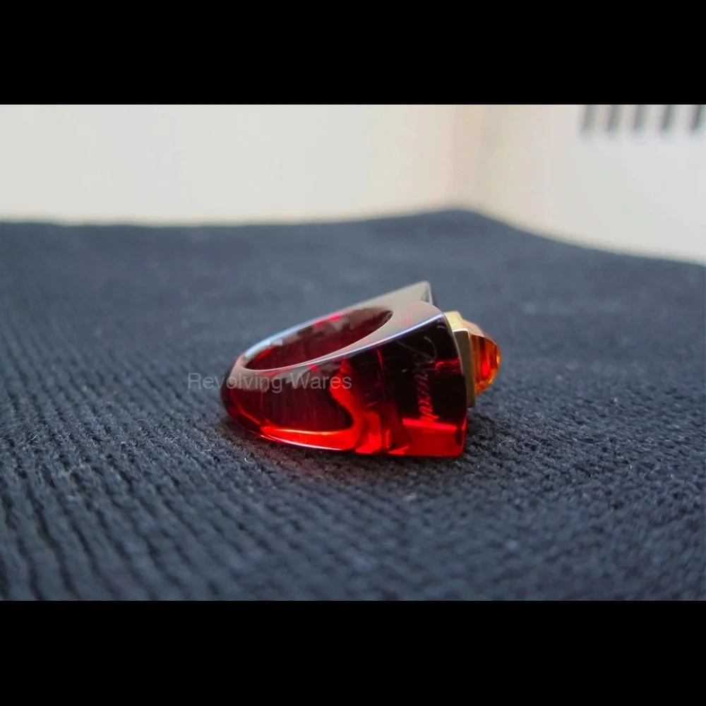 Baccarat Guet Apens 18k Gold Ruby Crystal Citrine Size 5 or 49 Preowned - Picture 4 of 10